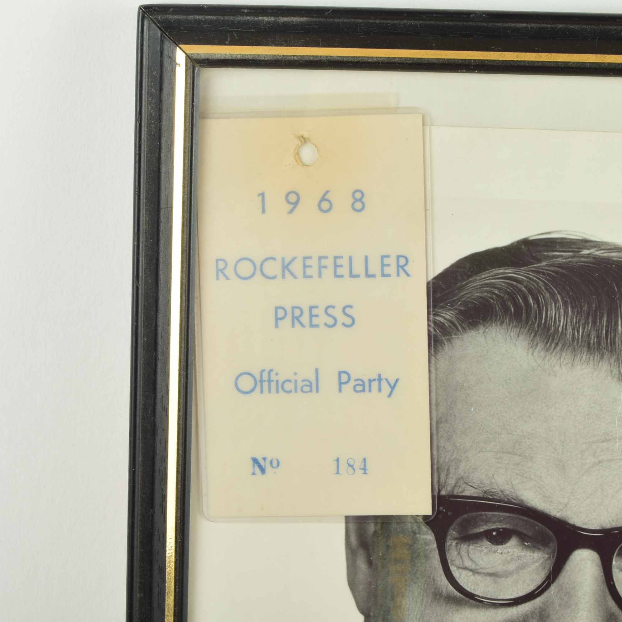 Nelson Rockefeller Signed 1968 Photo and Official Party Press Tag and Political Ephermena