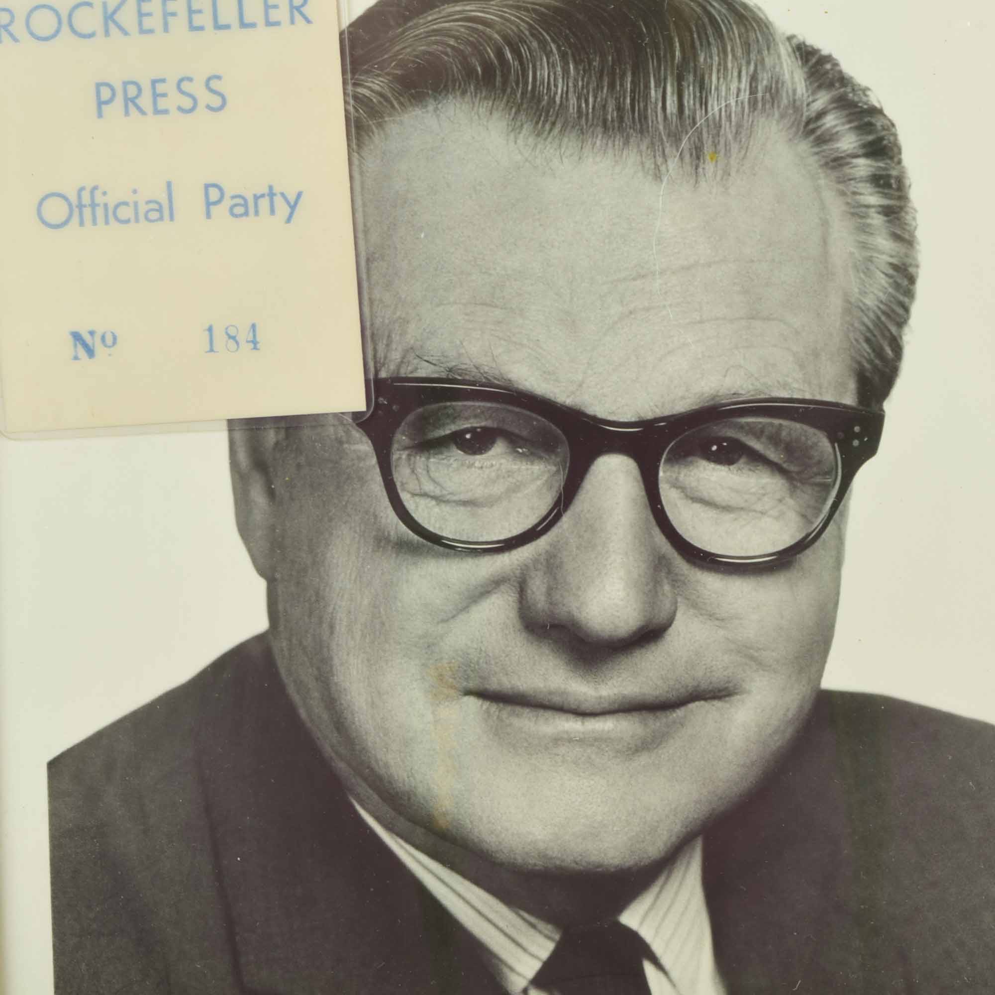 Nelson Rockefeller Signed 1968 Photo and Official Party Press Tag and Political Ephermena