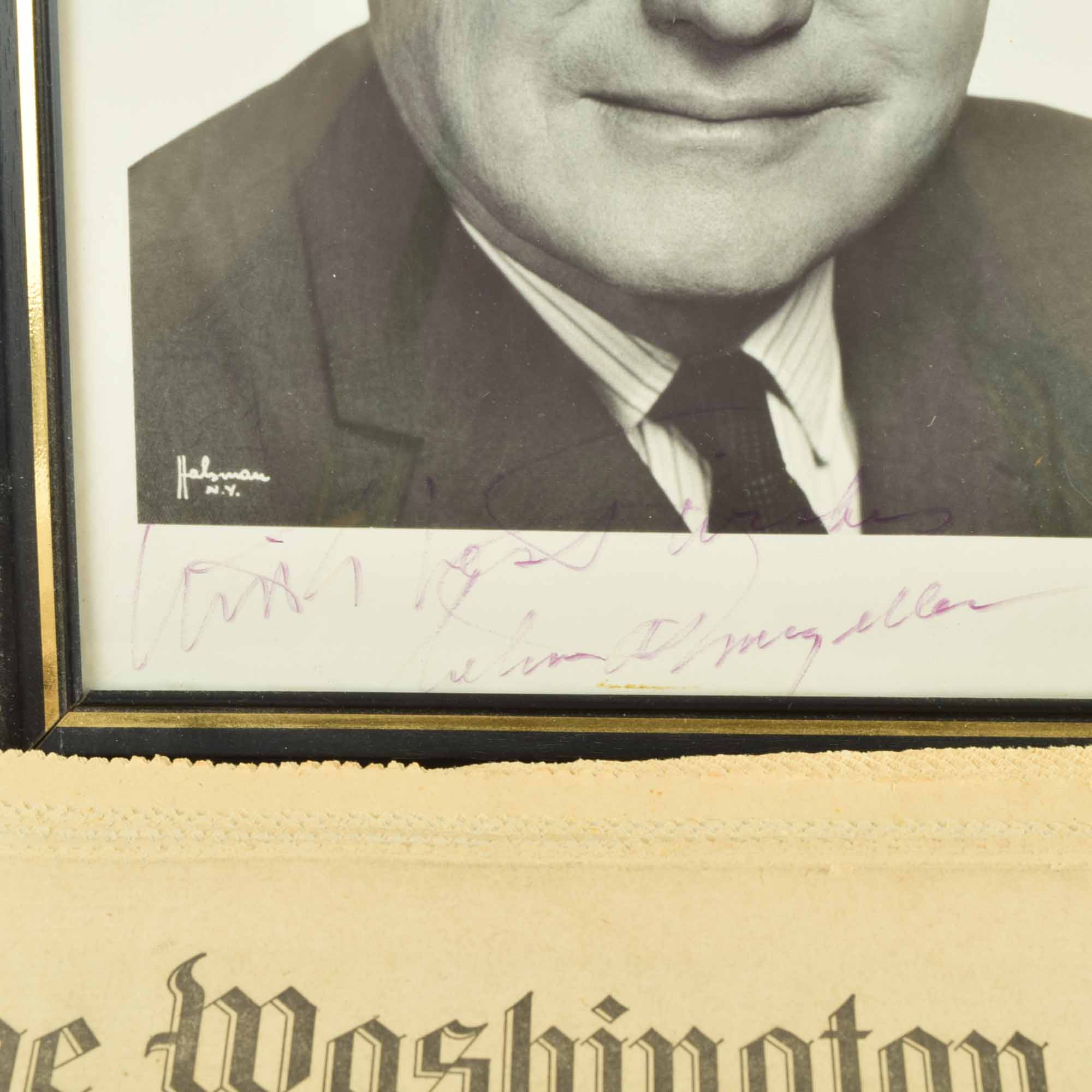 Nelson Rockefeller Signed 1968 Photo and Official Party Press Tag and Political Ephermena