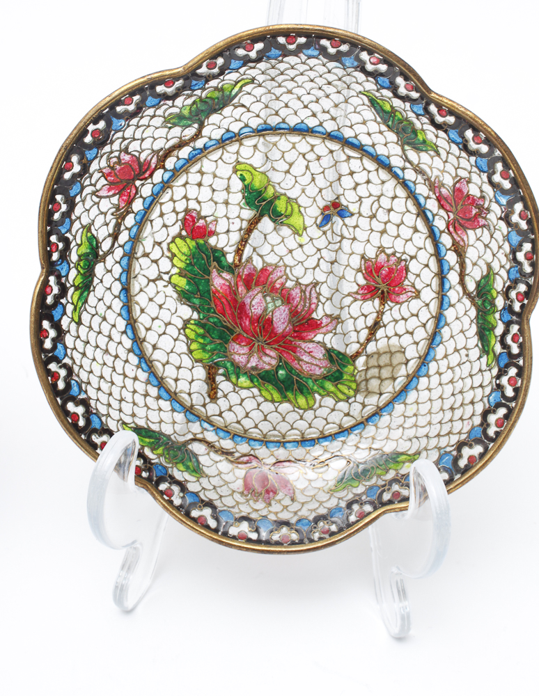 Chinese Blossoms of the Four Seasons Translucent Cloisonne Collector Plates
