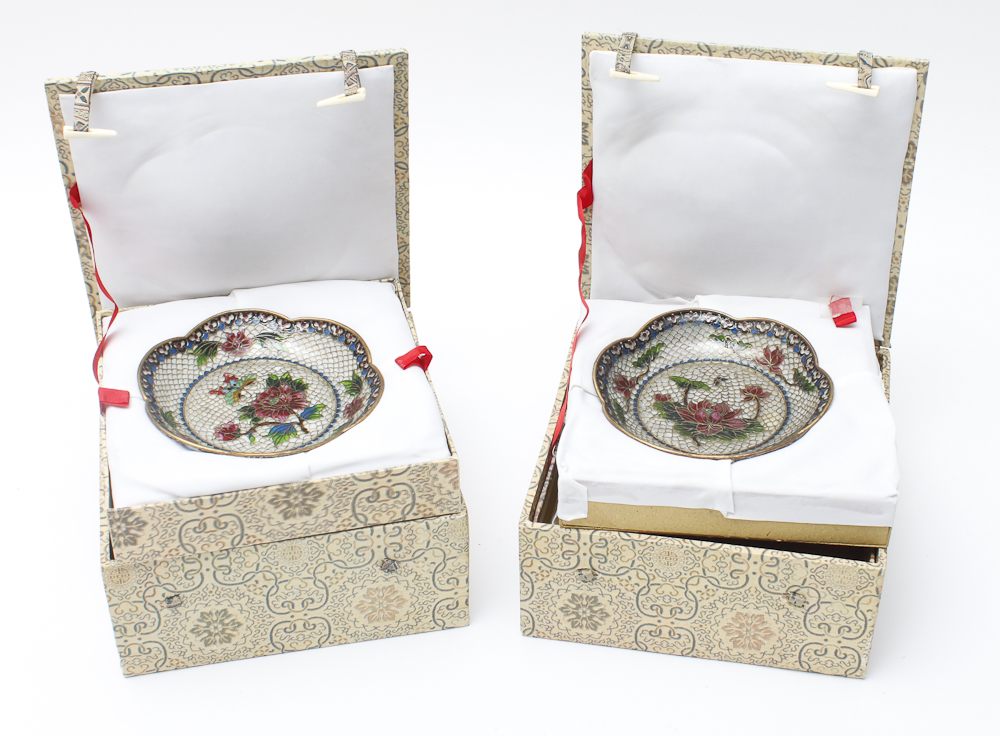 Chinese Blossoms of the Four Seasons Translucent Cloisonne Collector Plates