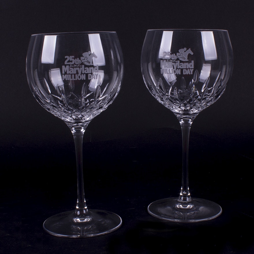 Pair of Waterford Crystal "Maryland Million" Wine Glasses