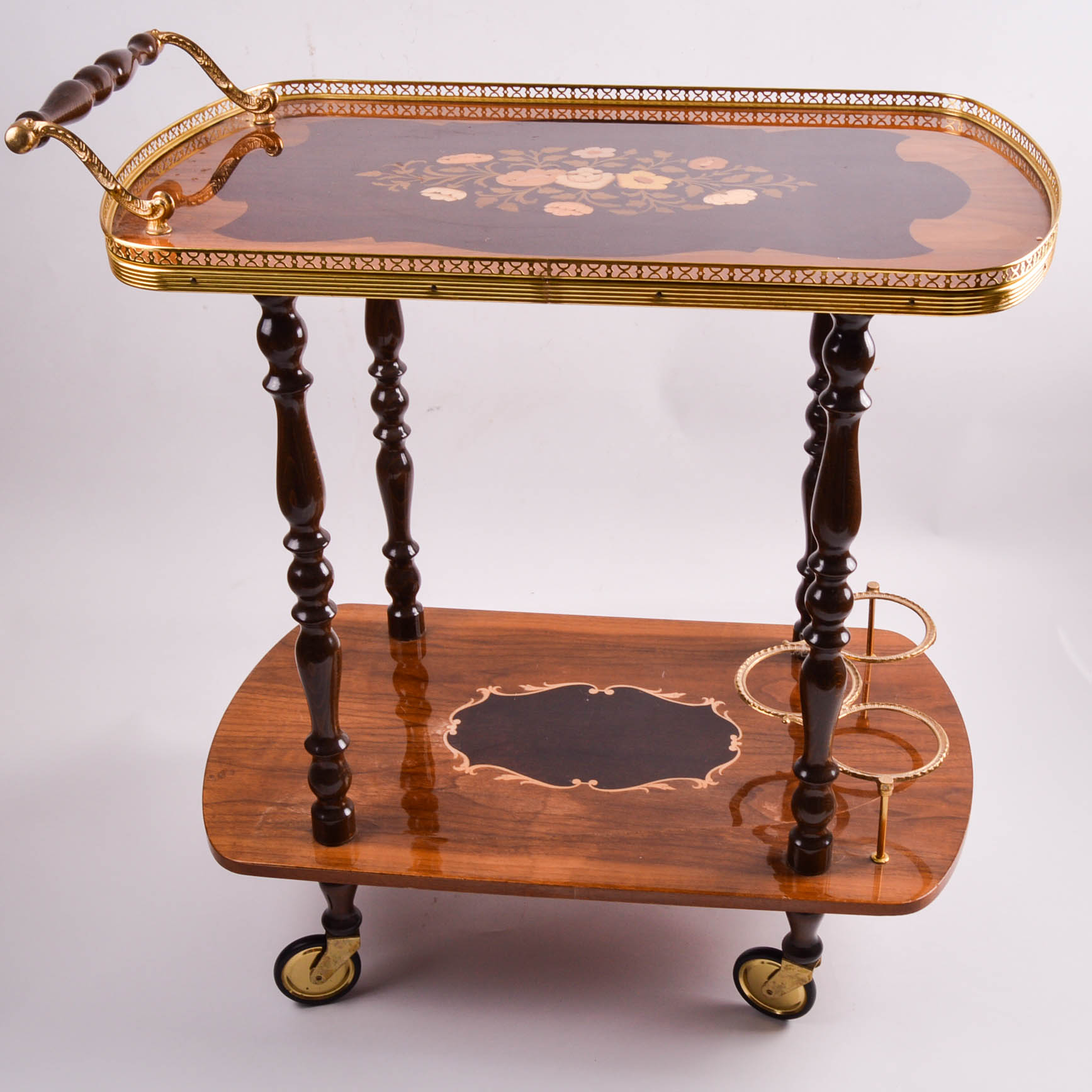 Vintage Wooden Rolling Bar Cart