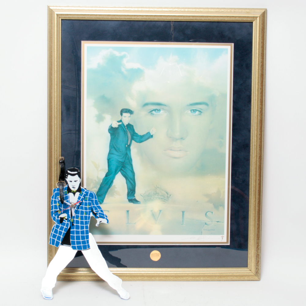 Signed Nate Giorgio Elvis Presley Print, Clock and Watch