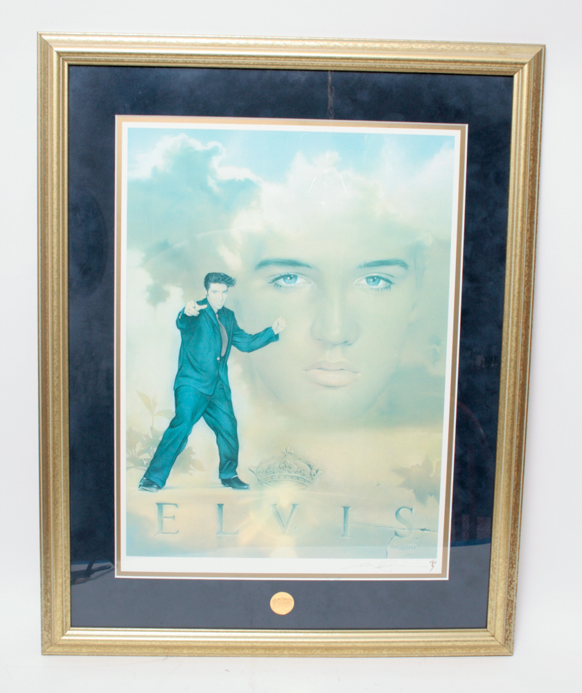 Signed Nate Giorgio Elvis Presley Print, Clock and Watch