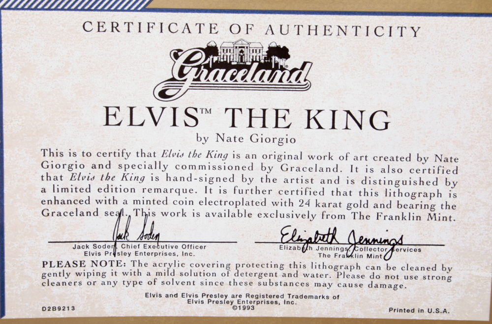 Signed Nate Giorgio Elvis Presley Print, Clock and Watch