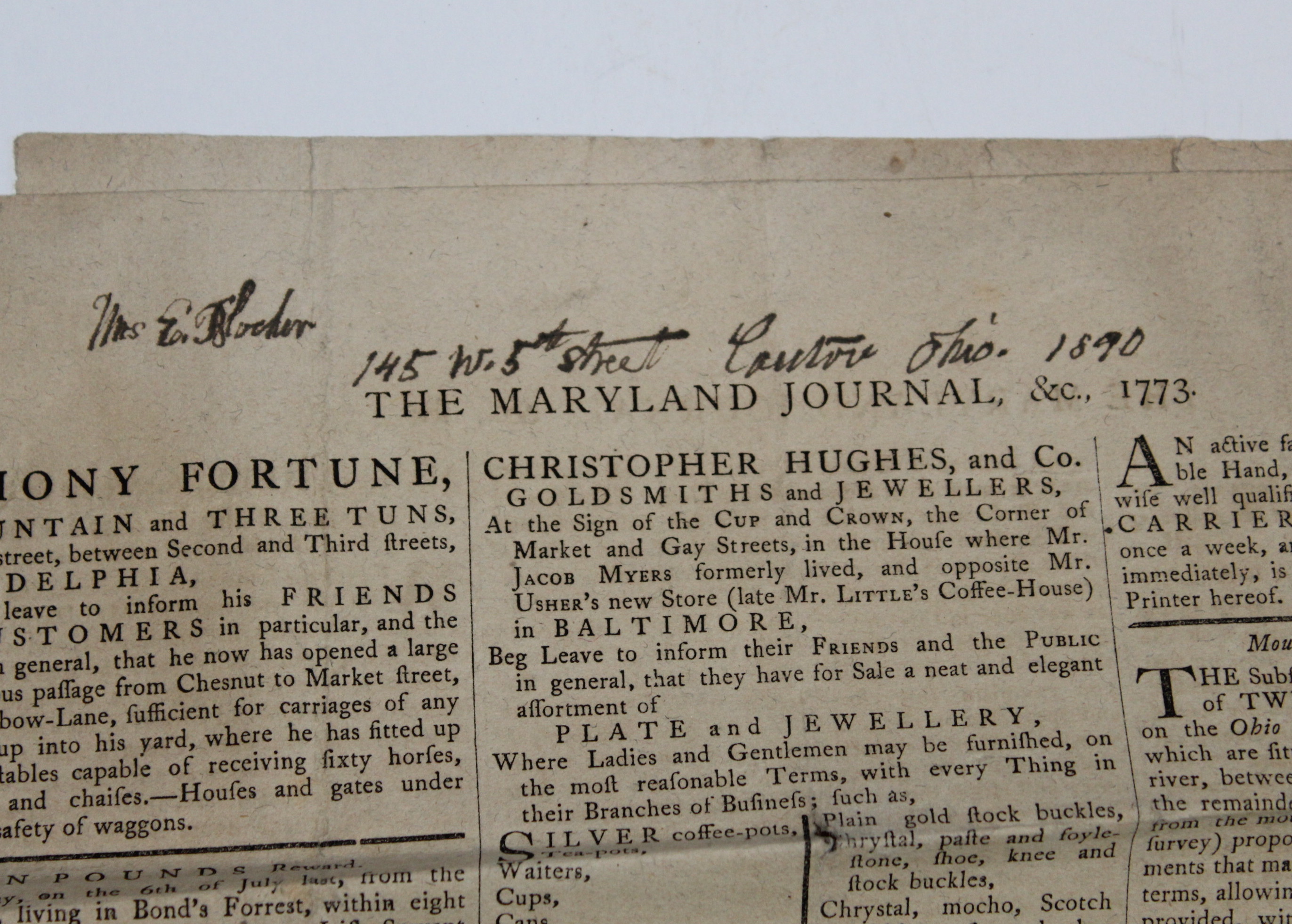 Maryland and Baltimore Journal Newspaper From 1773