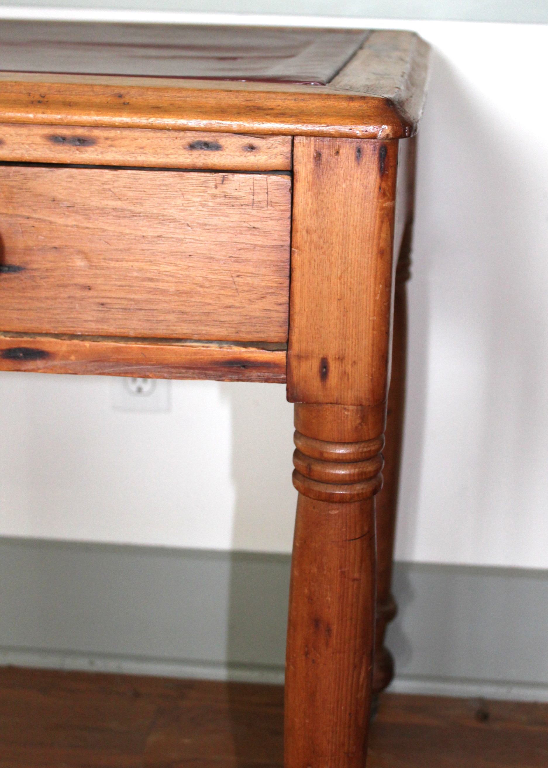 Antique Pine Table With Leather Inlaid Top