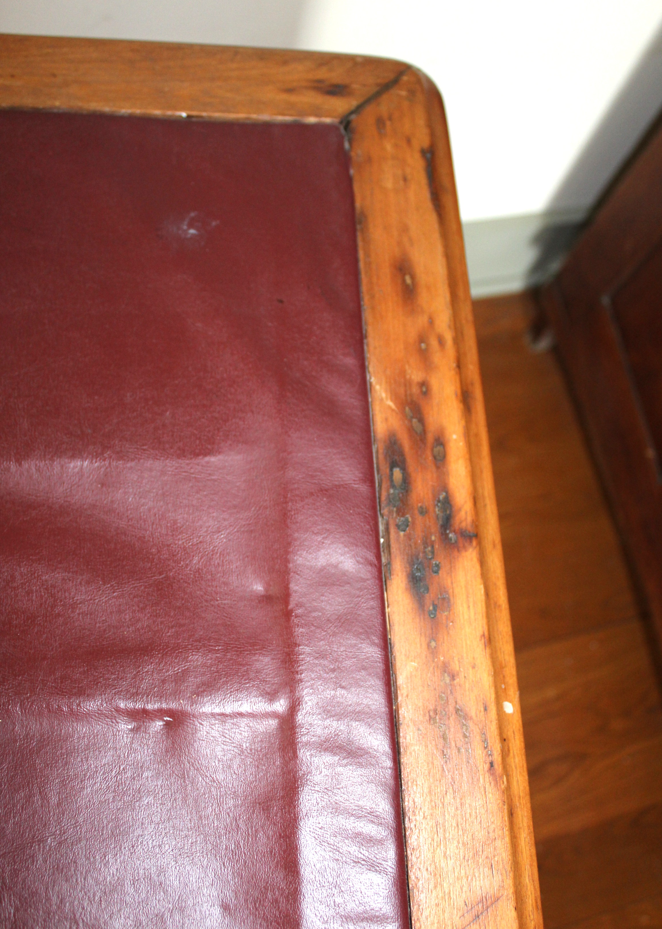 Antique Pine Table With Leather Inlaid Top