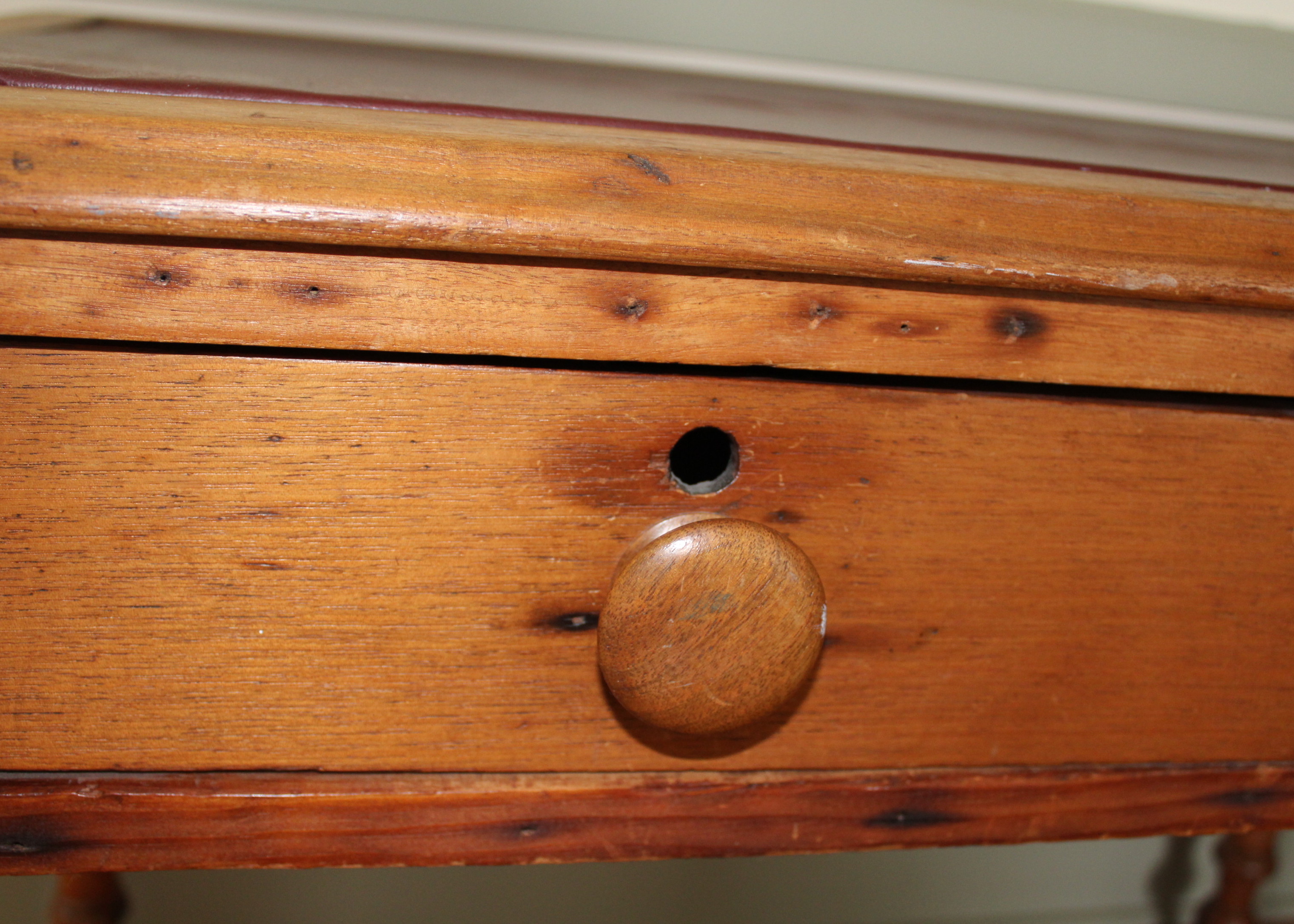 Antique Pine Table With Leather Inlaid Top