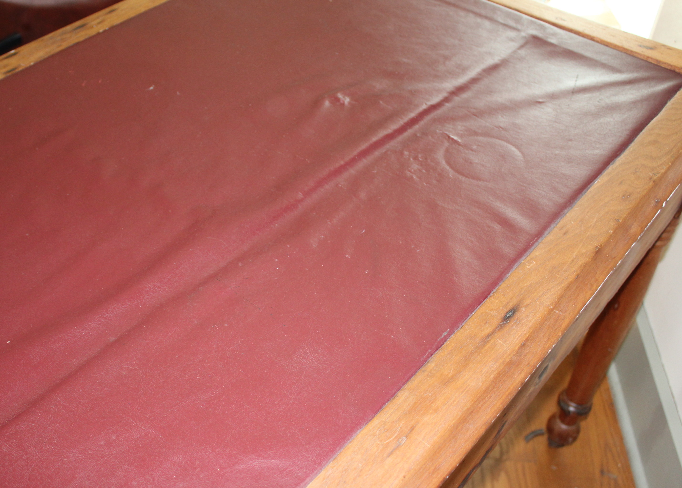 Antique Pine Table With Leather Inlaid Top