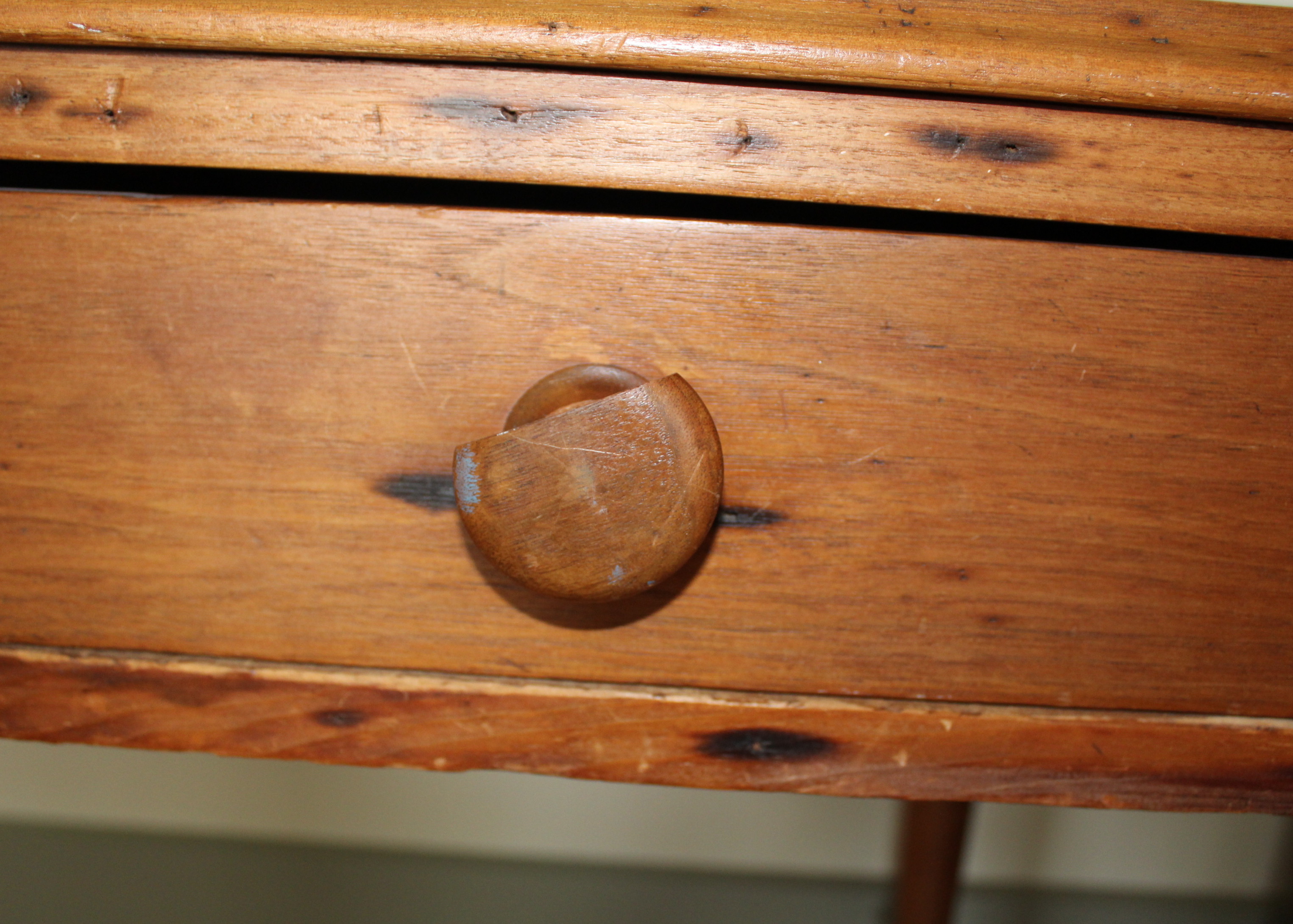 Antique Pine Table With Leather Inlaid Top