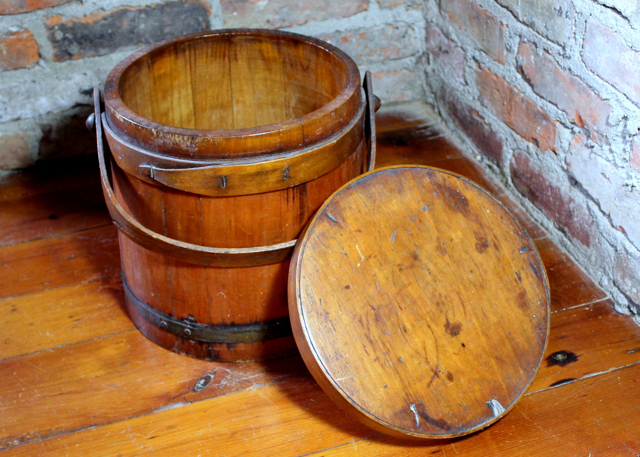 Antique Shaker Bucket and Wood Potato Masher