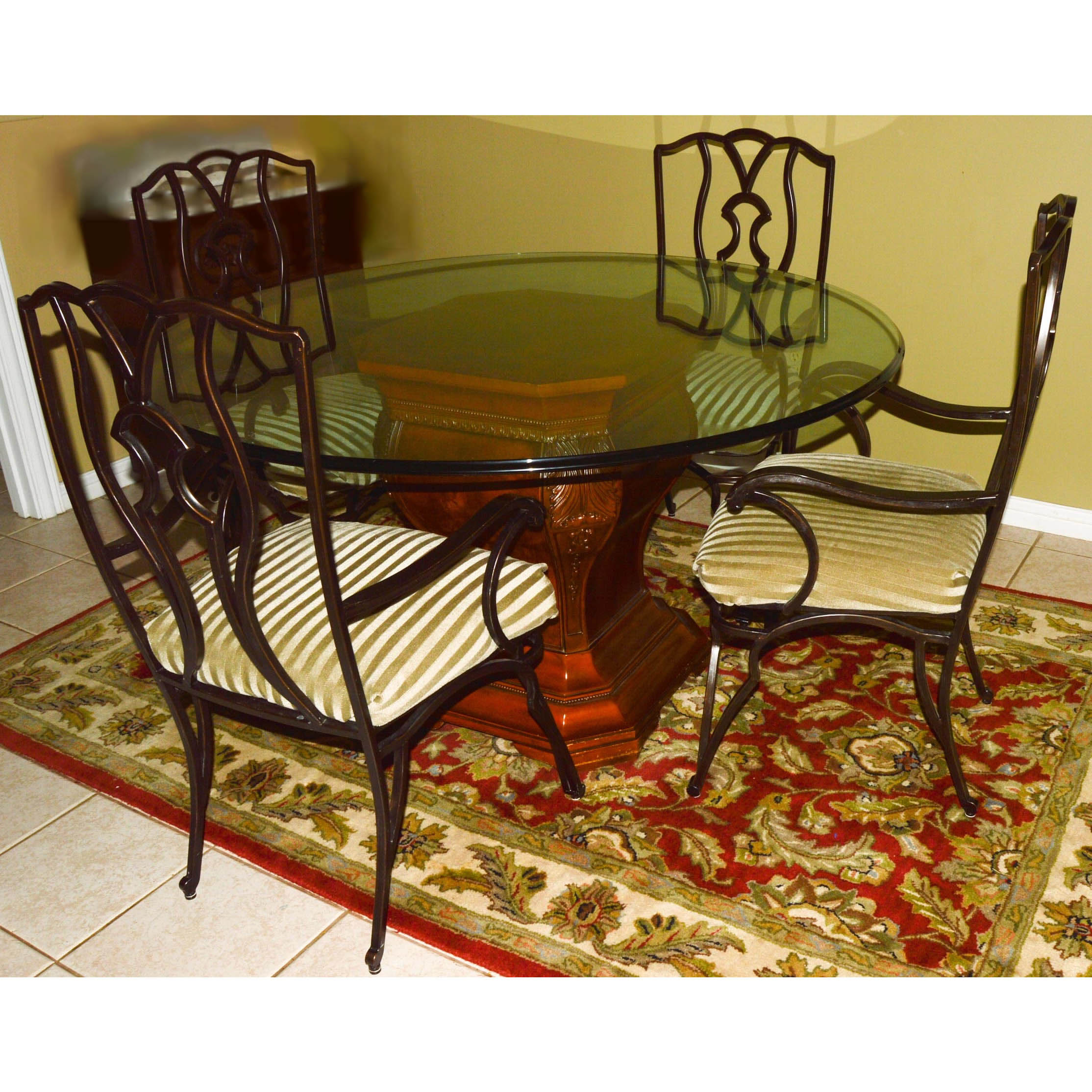 Glass Top and Wrought Iron Dining Table