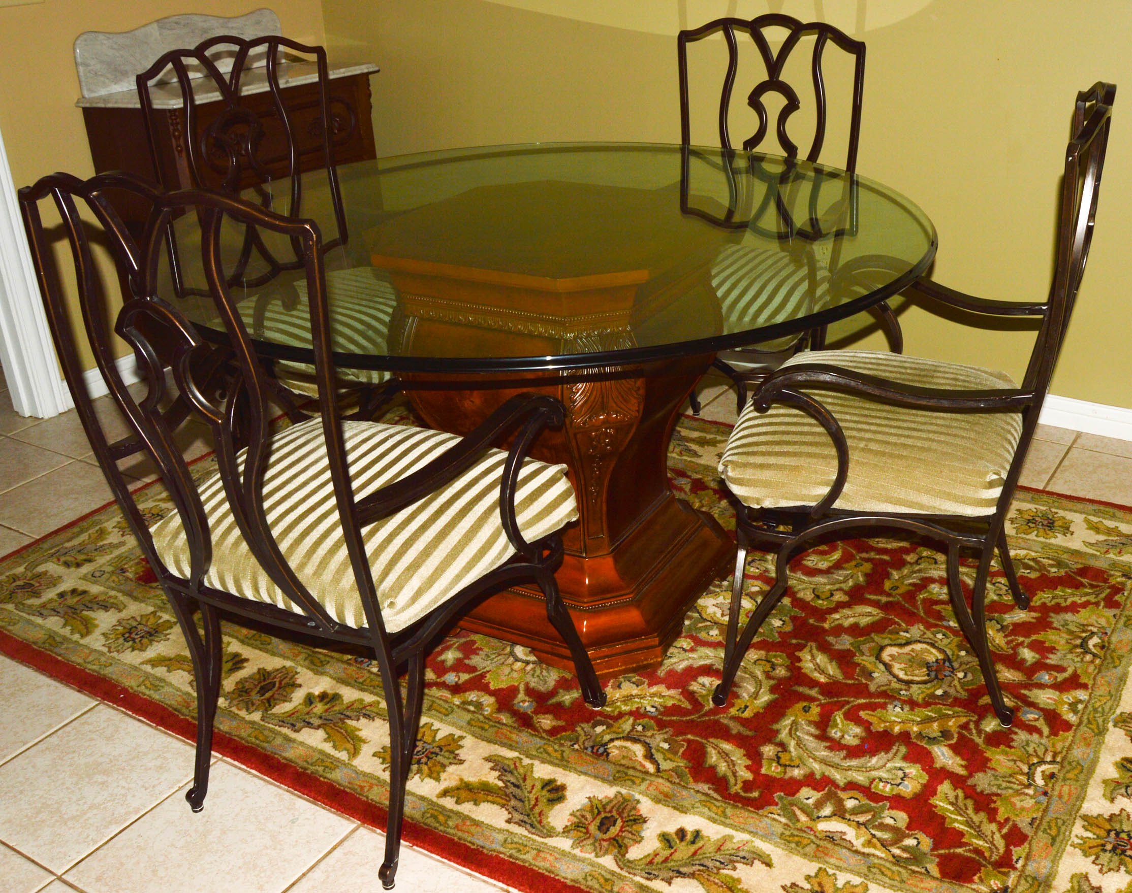 Glass Top and Wrought Iron Dining Table
