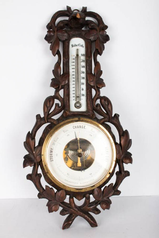 Vintage Hand-Carved Barometer and Thermometer Wall Hanging