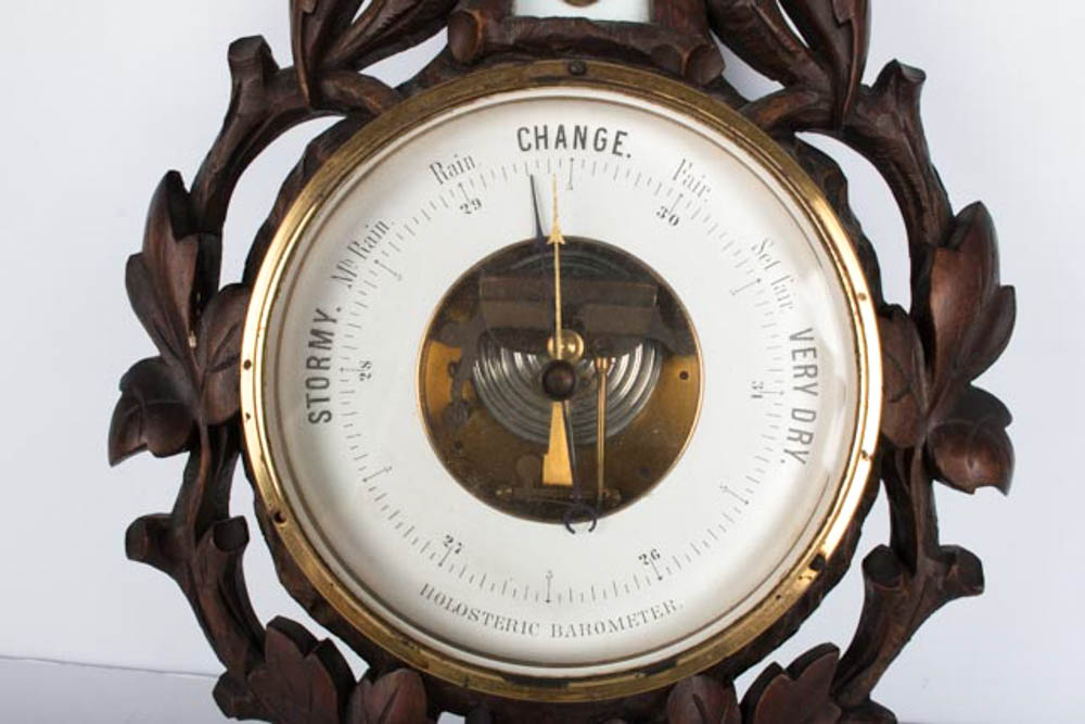 Vintage Hand-Carved Barometer and Thermometer Wall Hanging