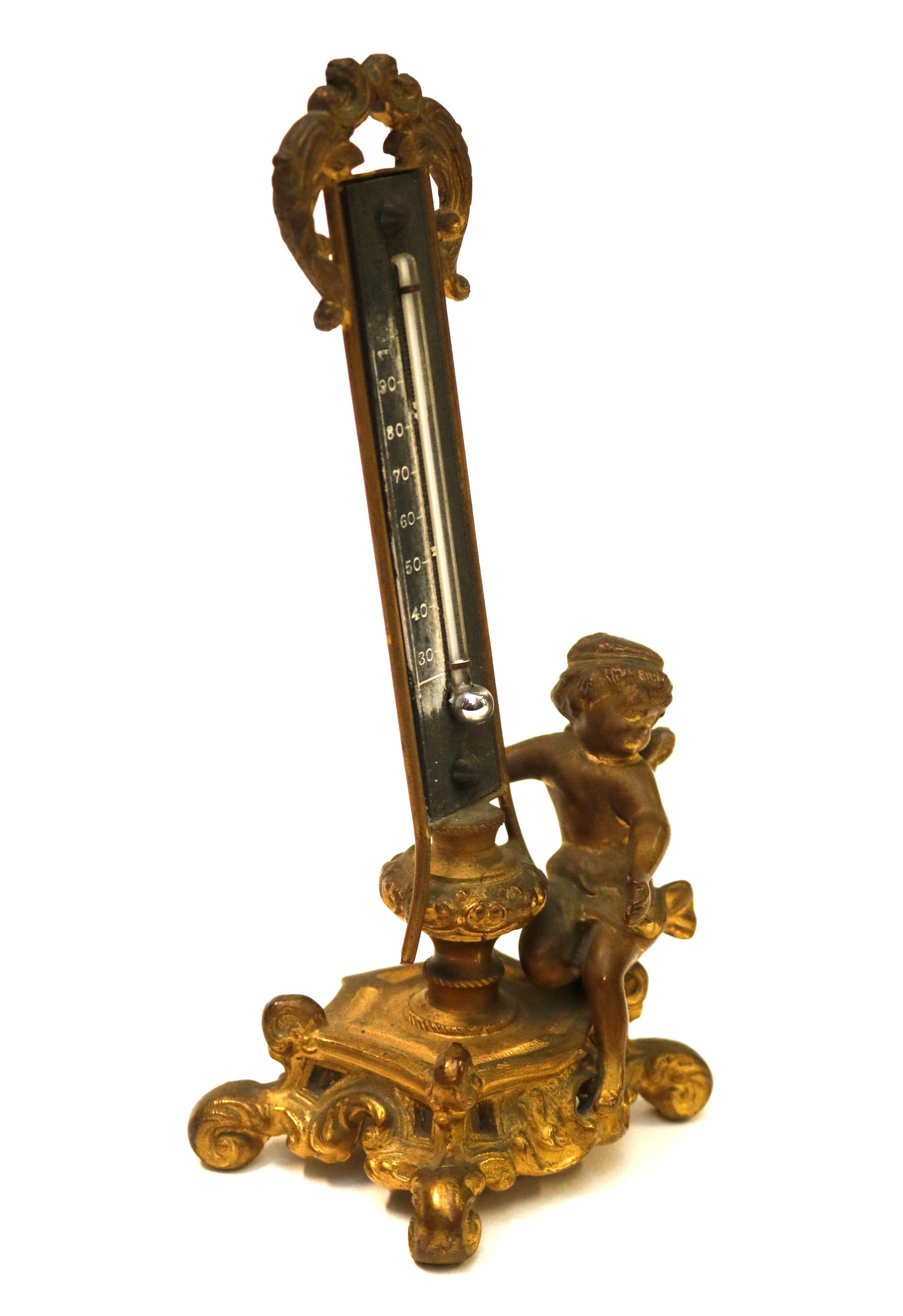 1890's Bronze Cupid Tabletop Thermometer