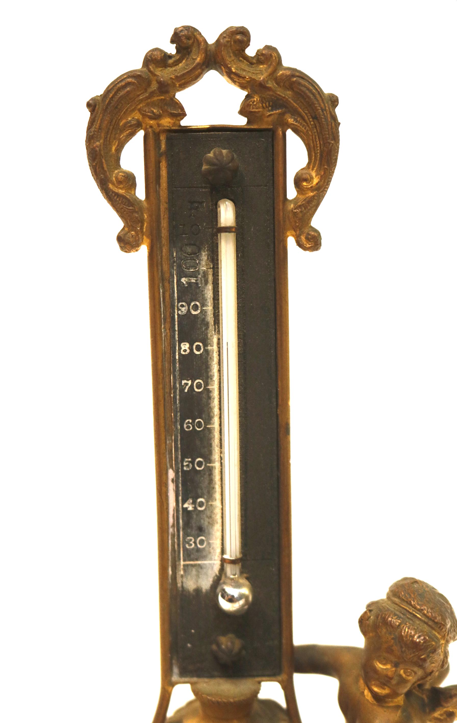 1890's Bronze Cupid Tabletop Thermometer