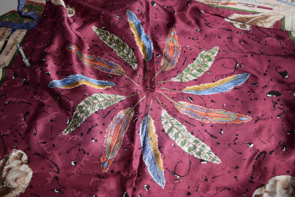 Vintage Scarves and Beaded Clutch, Including Signed Nicole Miller