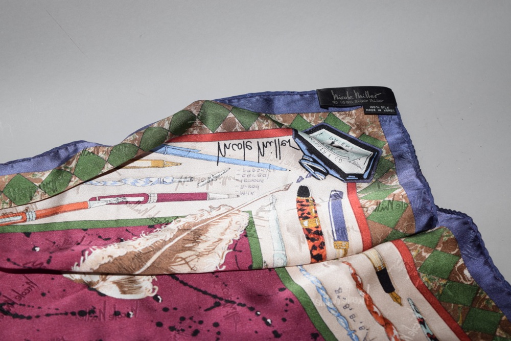 Vintage Scarves and Beaded Clutch, Including Signed Nicole Miller