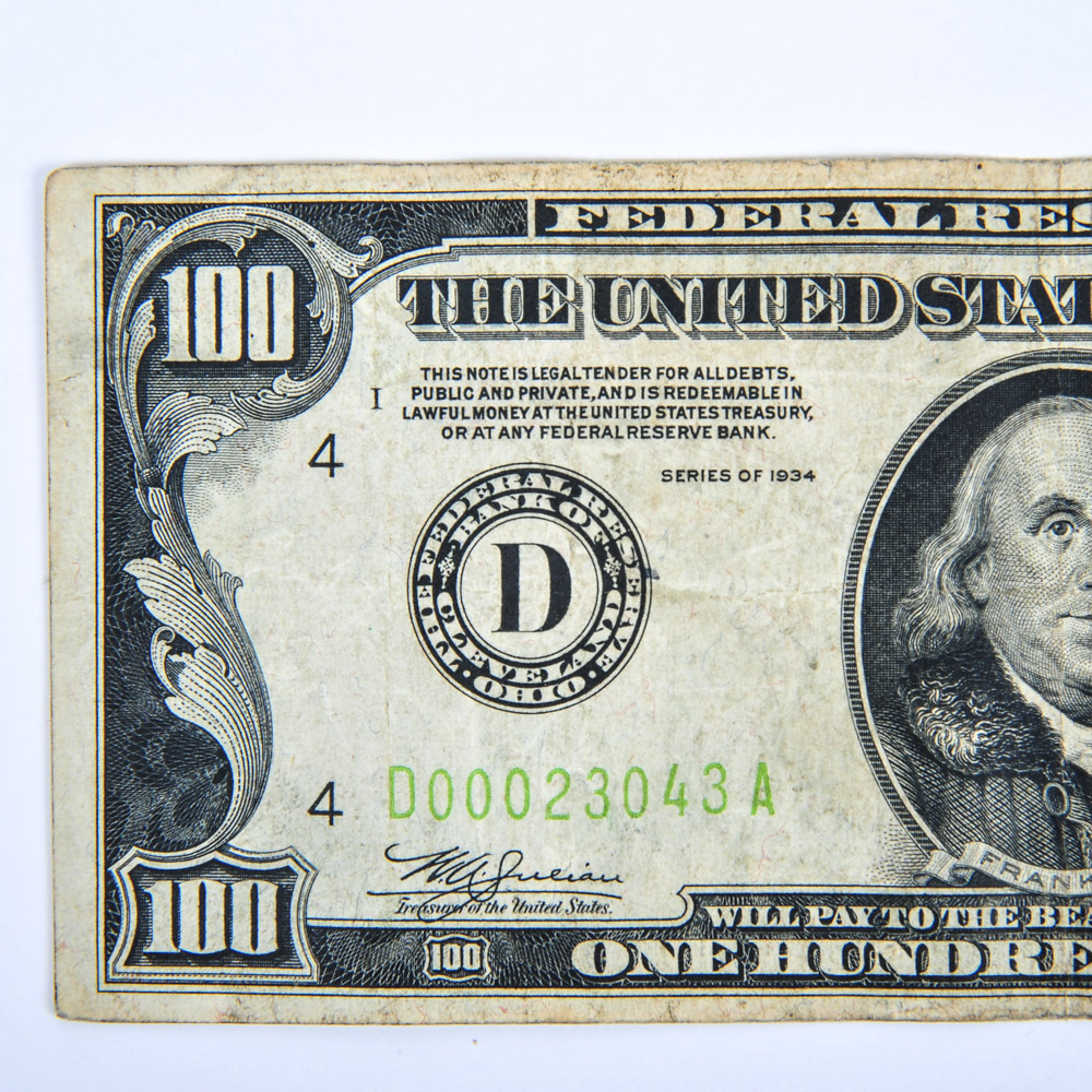 1934 Series Federal Reserve Note 100 Dollar Bill