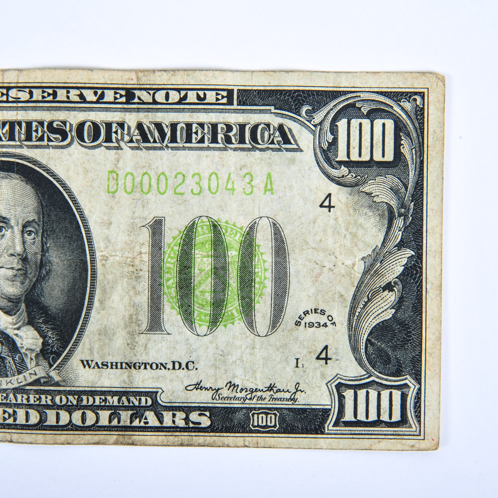 1934 Series Federal Reserve Note 100 Dollar Bill