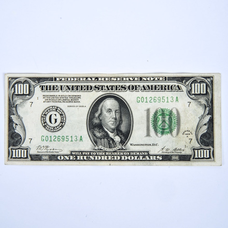 1928 A Series Federal Reserve Note 100 Dollar Bill