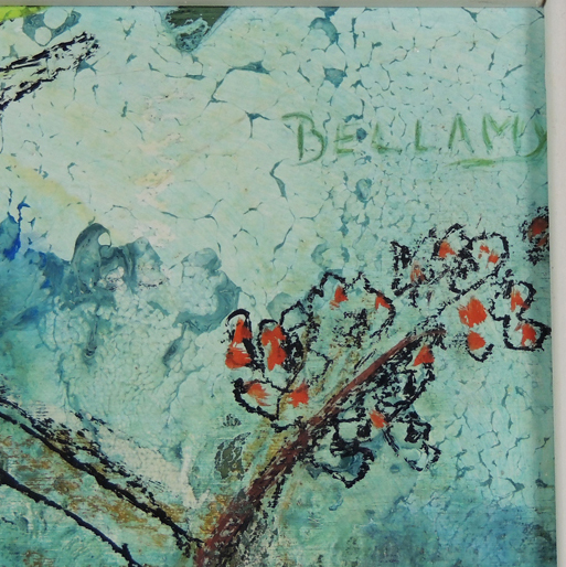 Signed June Bellamy Oil on Wood   Titled "Gli Uccelli"