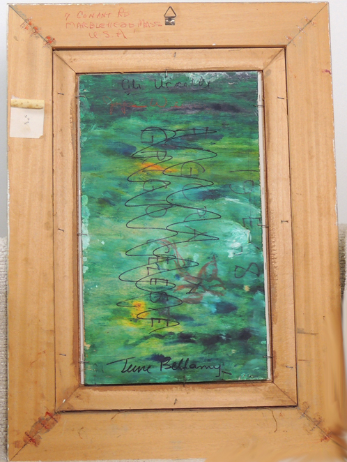 Signed June Bellamy Oil on Wood   Titled "Gli Uccelli"