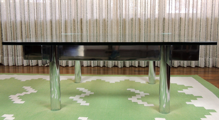 Contemporary Glass Top Coffee Table with Polished Chrome Base