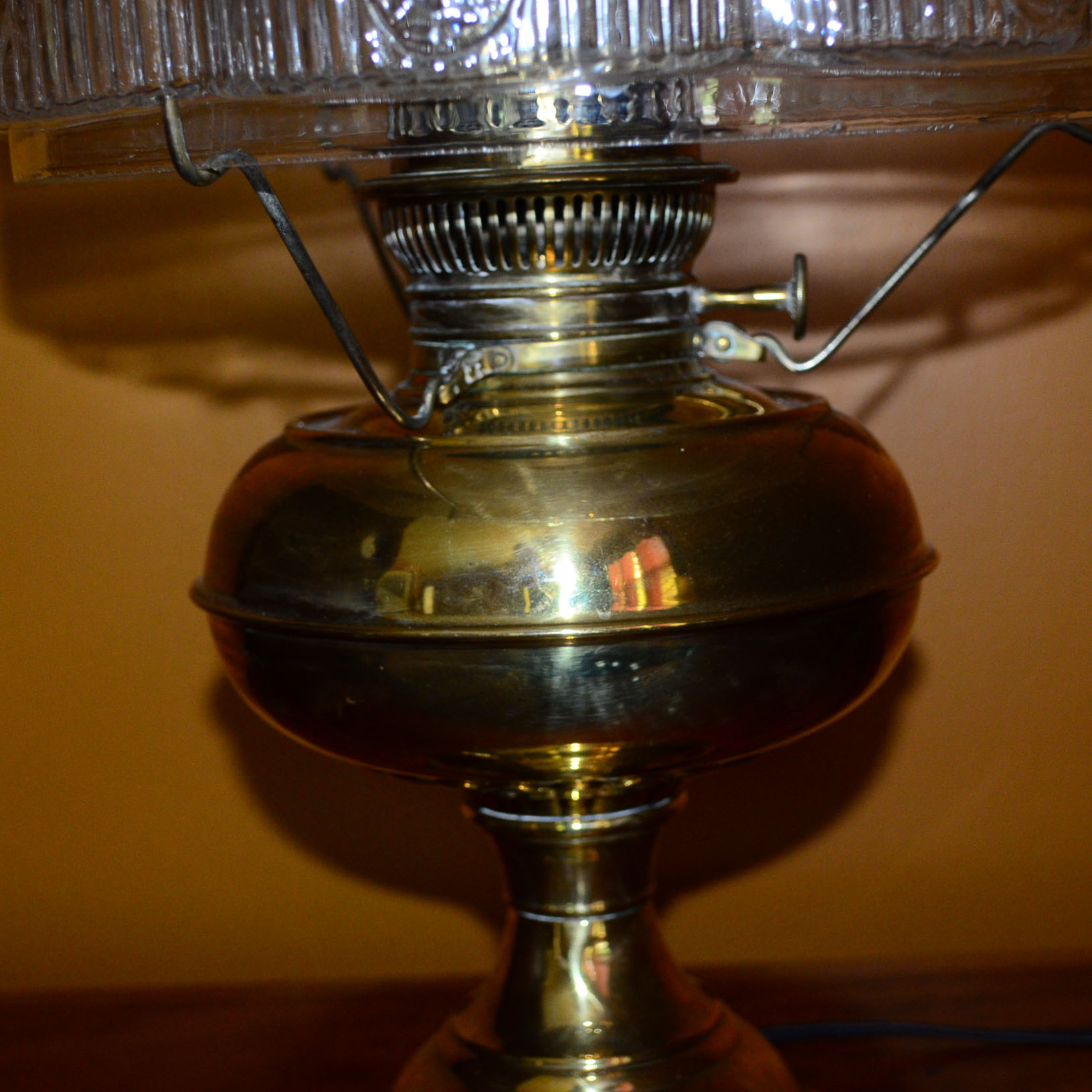 Antique Electrified Rayo Brass Oil Lamp