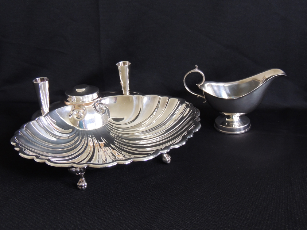 Assortment of Silver Plate Trays with Water Pitcher