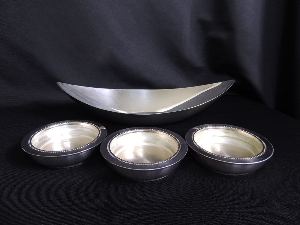 Assortment of Silver Plate Trays with Water Pitcher