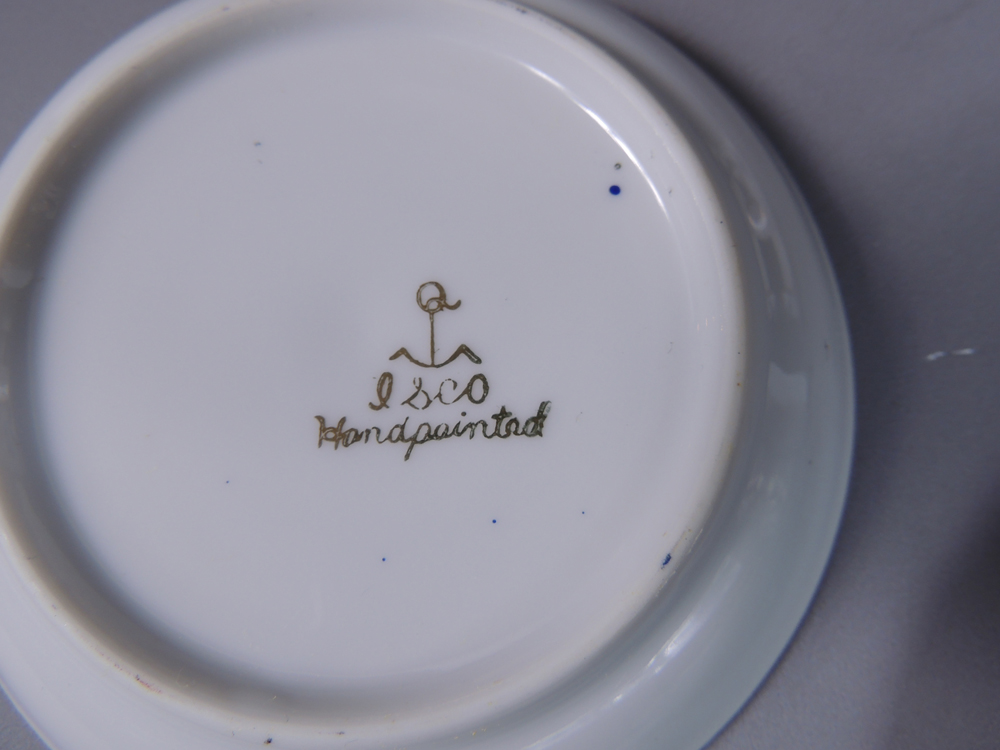 Vintage Isco Hand Painted Coaster Set with Signed Hand Painted Serving Dish