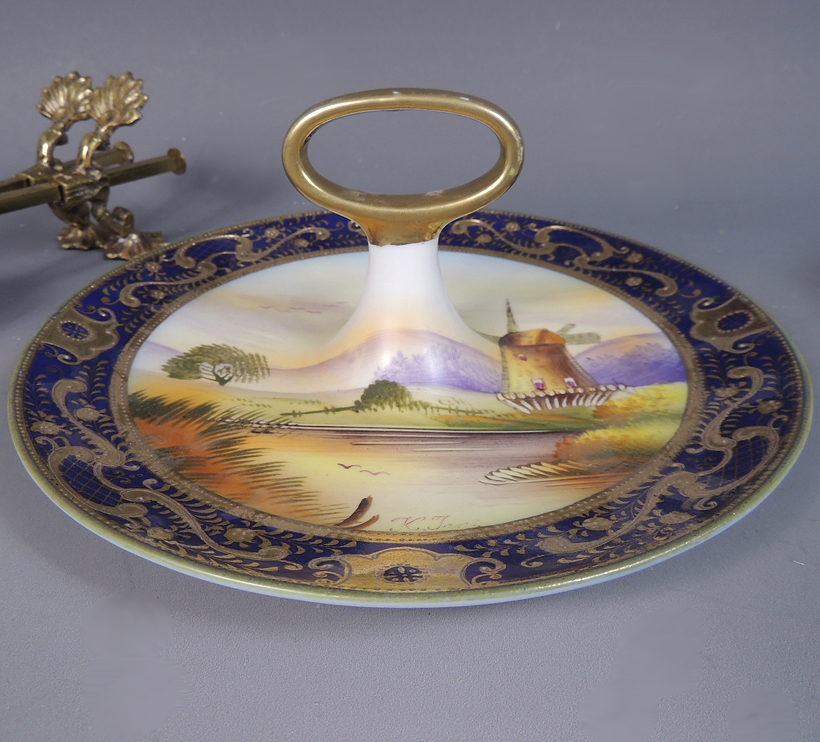 Vintage Isco Hand Painted Coaster Set with Signed Hand Painted Serving Dish