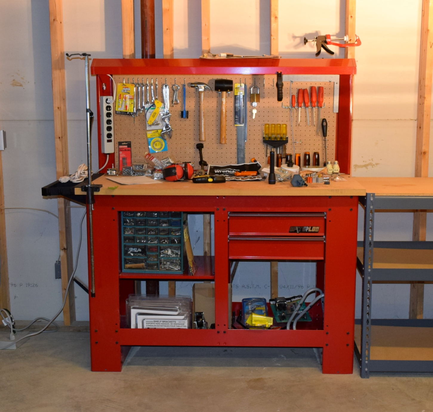 Waterloo Workbench with Powered Back Wall with a Generous Tool Assortment