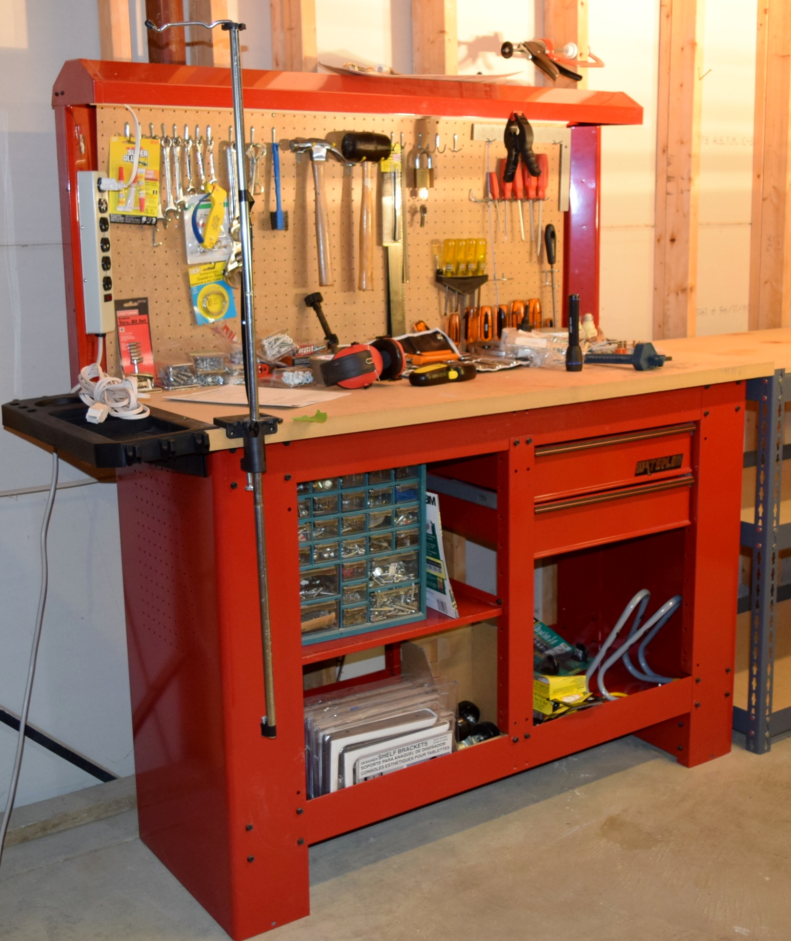 Waterloo Workbench with Powered Back Wall with a Generous Tool Assortment