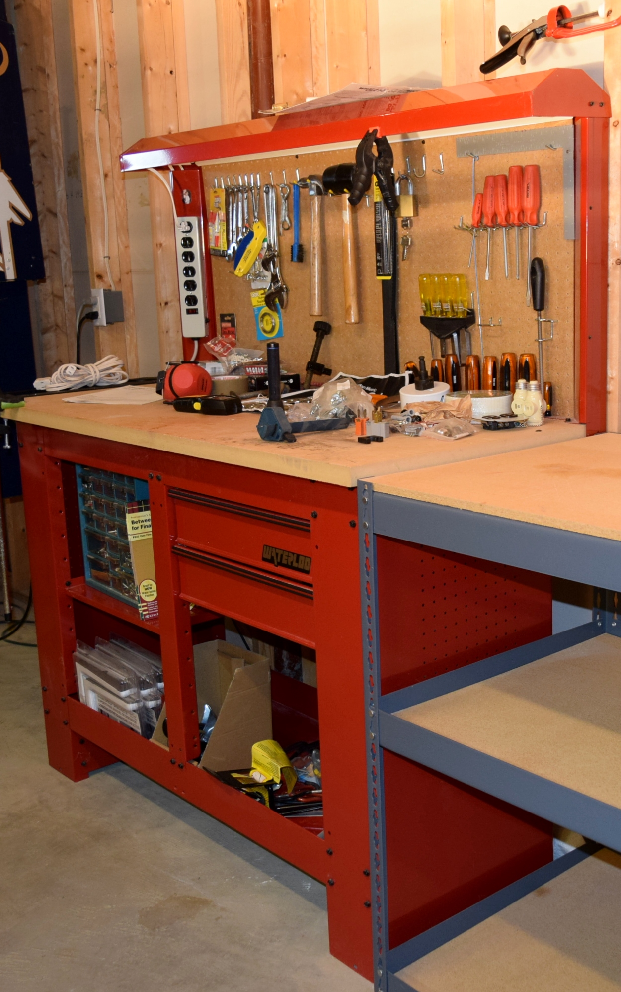 Waterloo Workbench with Powered Back Wall with a Generous Tool Assortment