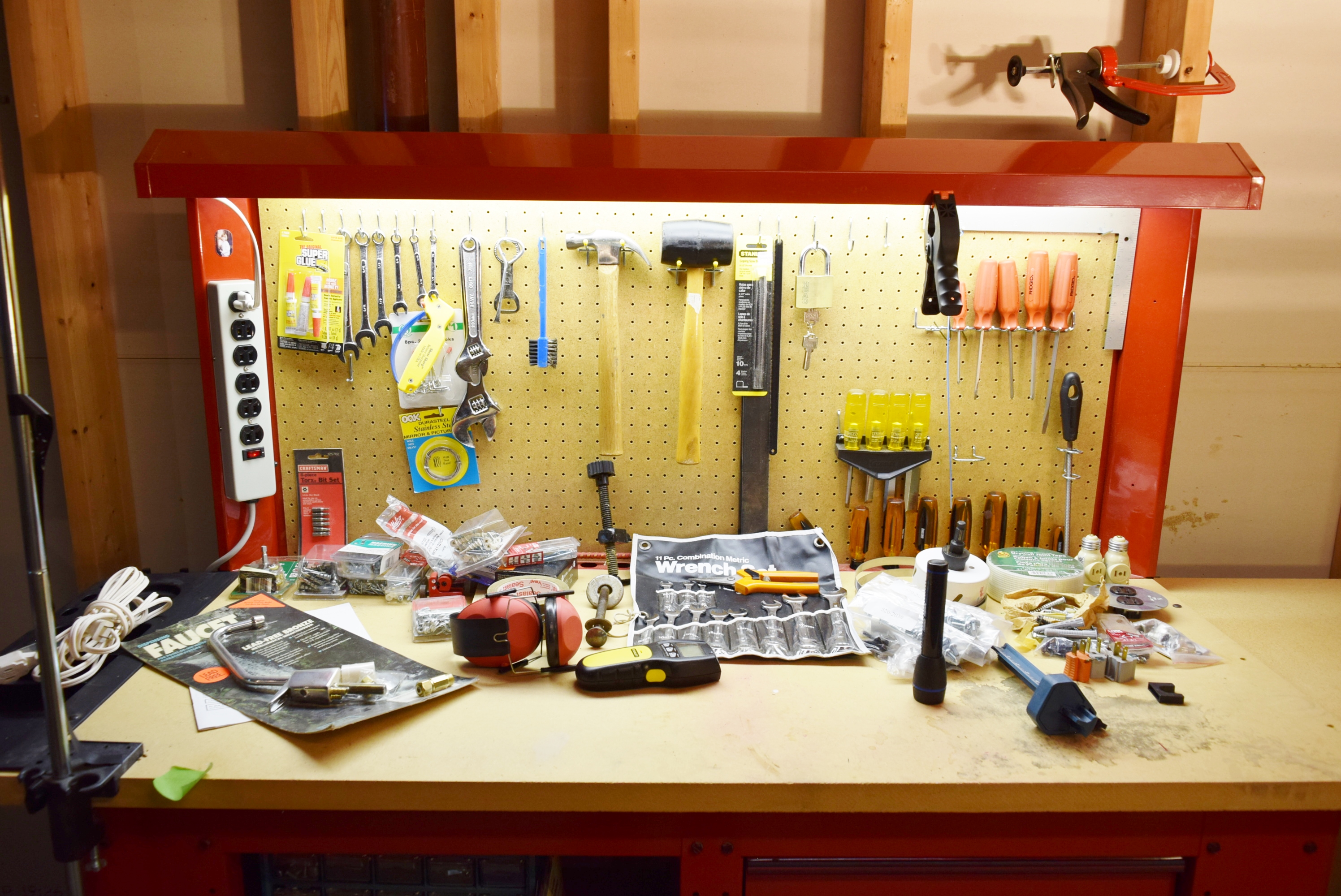 Waterloo Workbench with Powered Back Wall with a Generous Tool Assortment