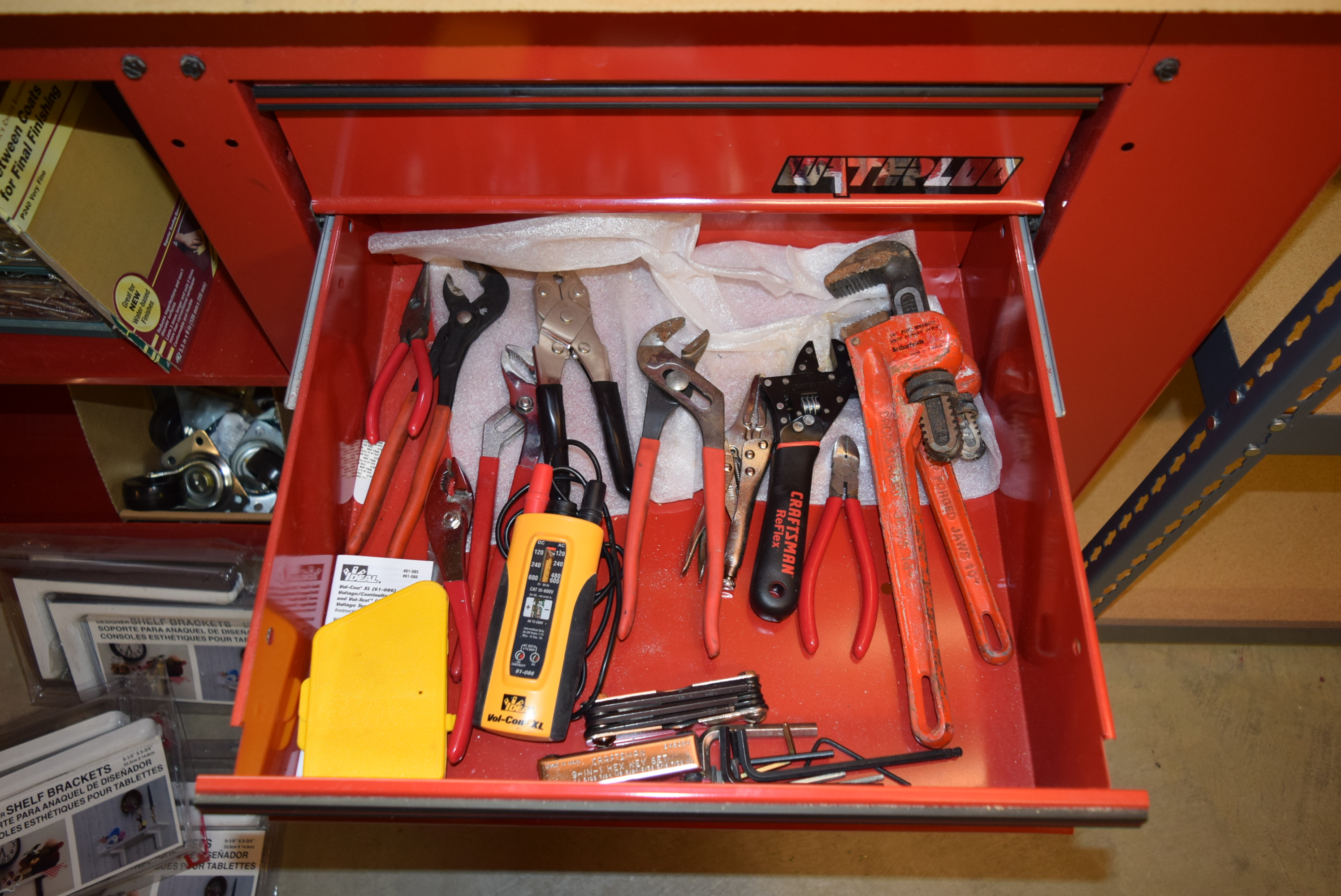 Waterloo Workbench with Powered Back Wall with a Generous Tool Assortment