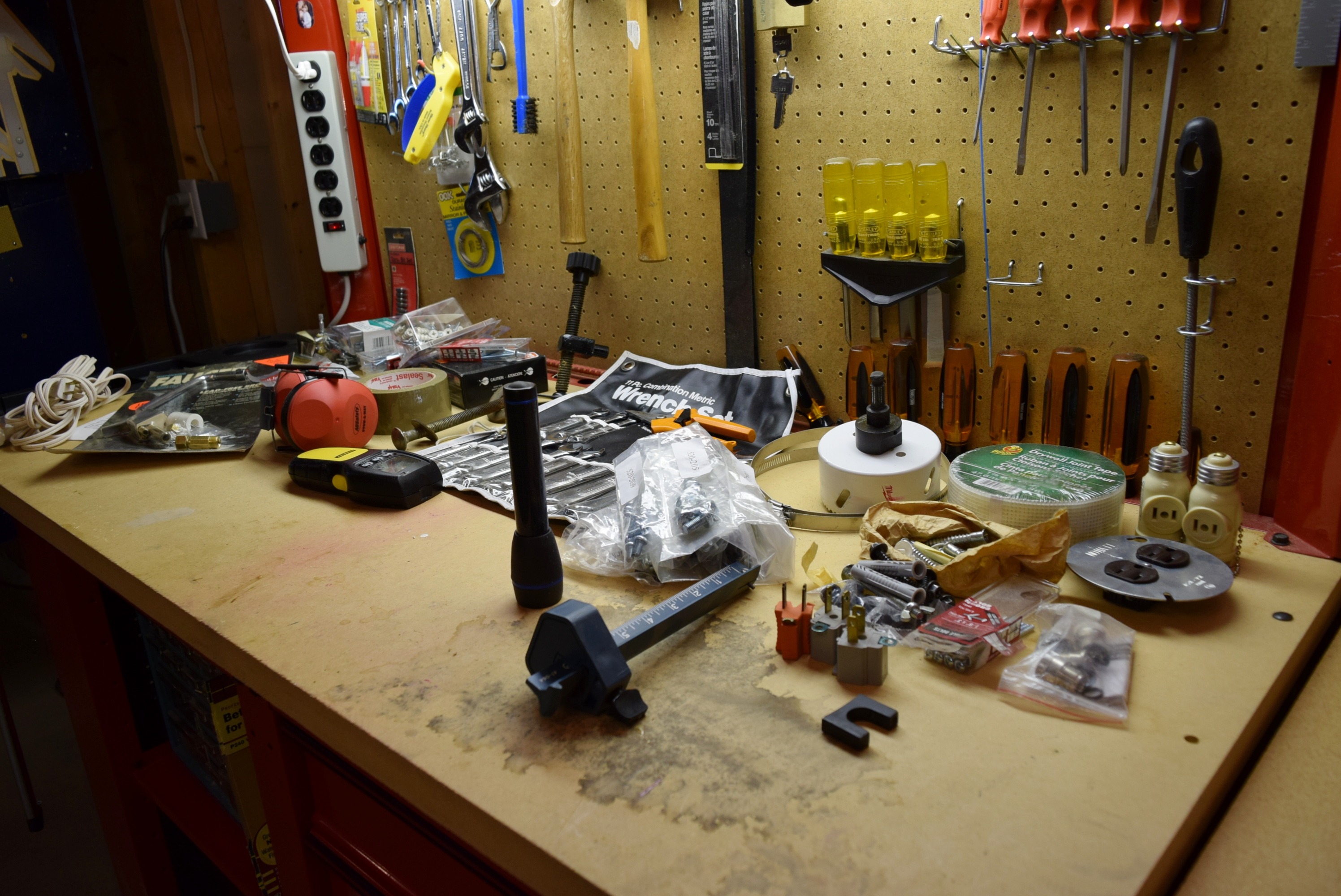 Waterloo Workbench with Powered Back Wall with a Generous Tool Assortment