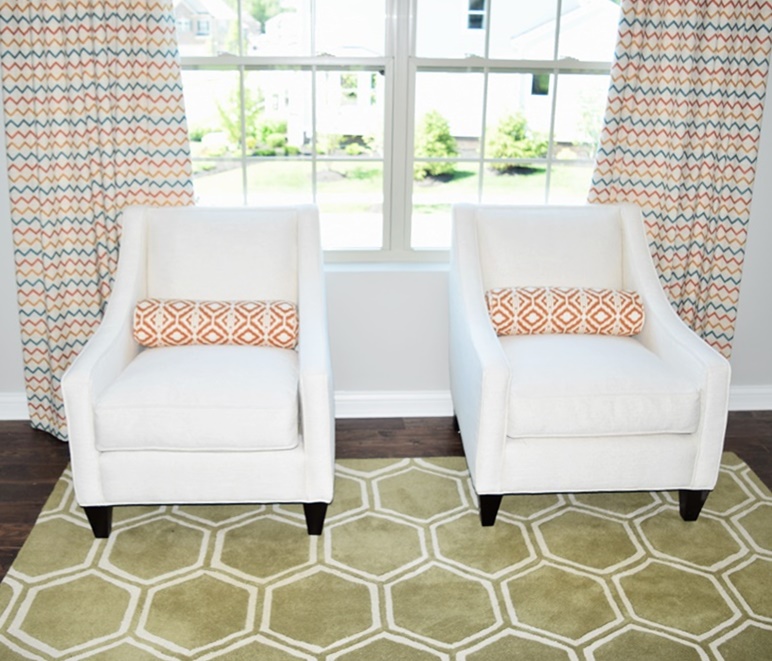 Pair of "Christophe" Chairs Upholstered in Beige Textured Fabric by Robin Bruce