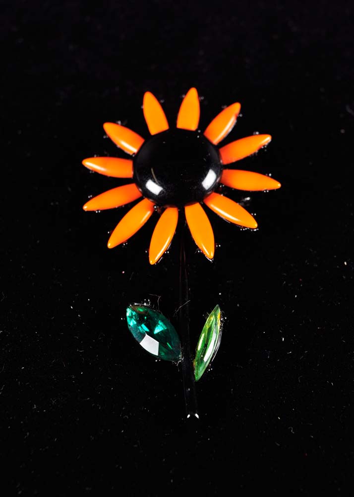 Floral Bakelite and Enamel Brooch and Clip Earrings Sets