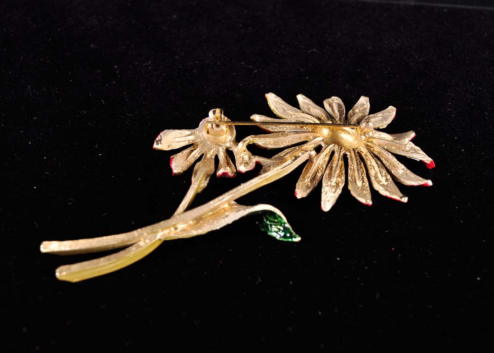 Floral Bakelite and Enamel Brooch and Clip Earrings Sets