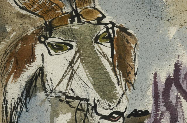 H. Bailey Signed Watercolor of Goat and Roosters