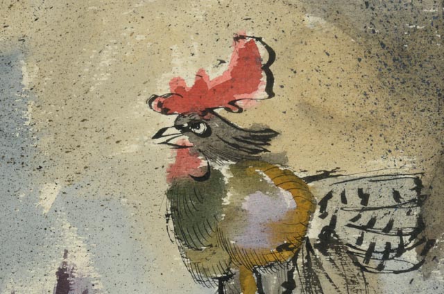 H. Bailey Signed Watercolor of Goat and Roosters