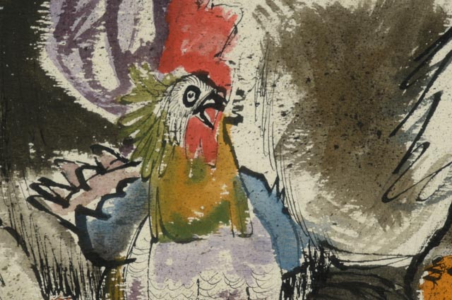 H. Bailey Signed Watercolor of Goat and Roosters