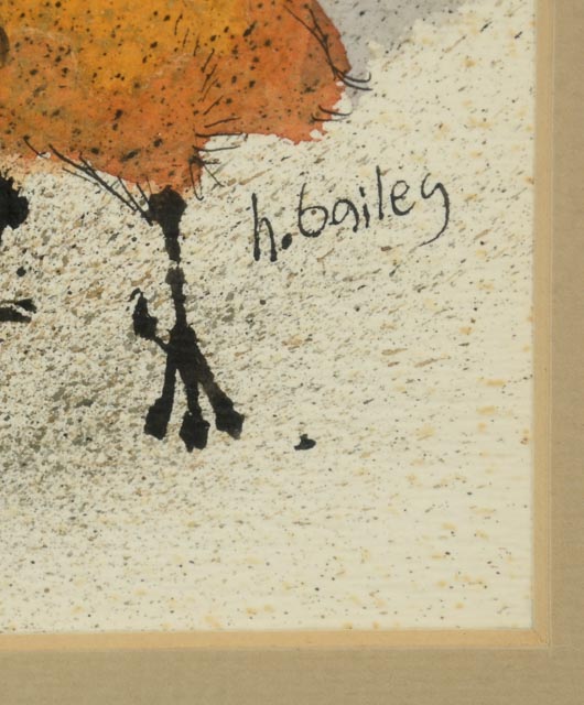 H. Bailey Signed Watercolor of Goat and Roosters
