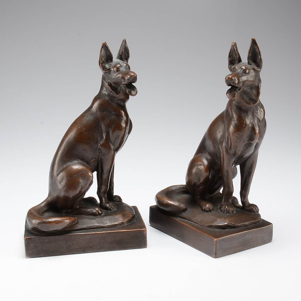 Pompeian Bronze Dog Bookends After Paul Herzel